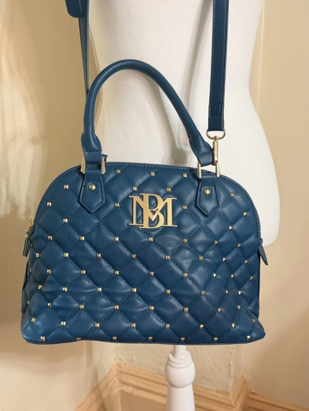 Badgley Mischka‎ Teal Quilted Satchel with Gold Hardware